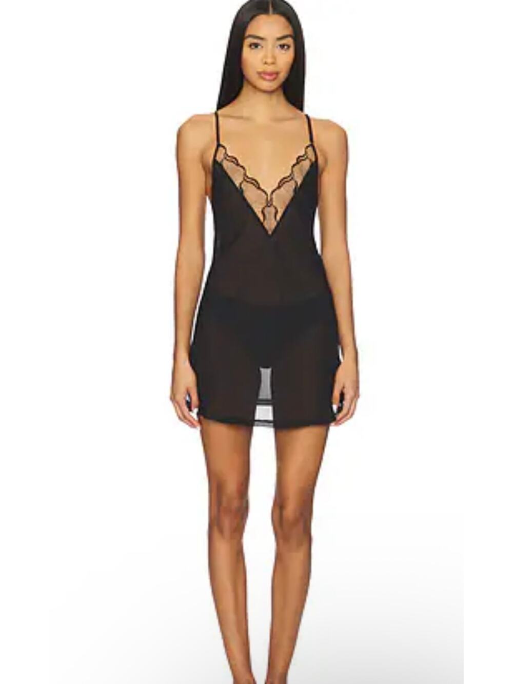 BLUEBELLA Marabel Short Chemise in Black & Sheer Black & Sheer Size XS US 4